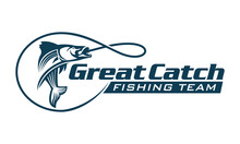 Fishing Logo Jumping Salmon Fish Design Template Vector Illustration