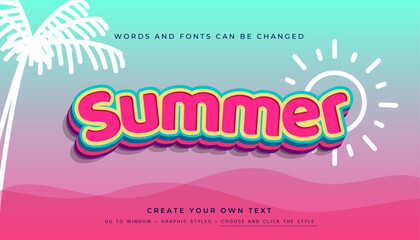 Wall Mural - premium vector, editable 3d pink summer text effect. beach holiday graphic style