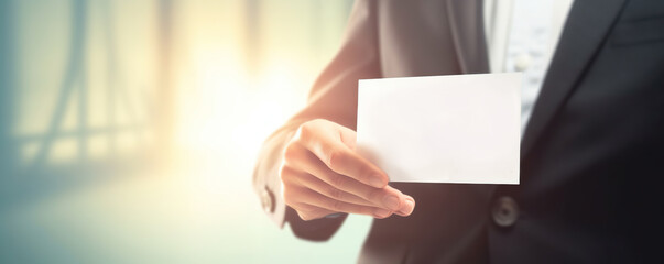 professional person holding a blank card