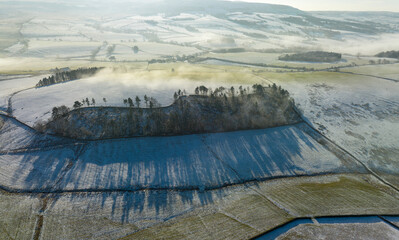 The Sun bursts through s small wood and near Gisburn Forest Lancashire