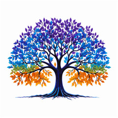 Wall Mural - Colourful Vector Tree illustration with multi coloured leaves