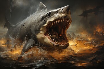 Canvas Print - diabolical devil evil shark character illustration generative ai