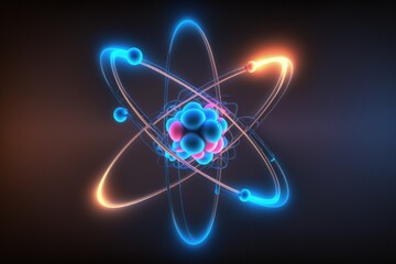 Wall Mural - atomic nucleus electrons neutrons protons. model shows that an atom is mostly empty space, with elec