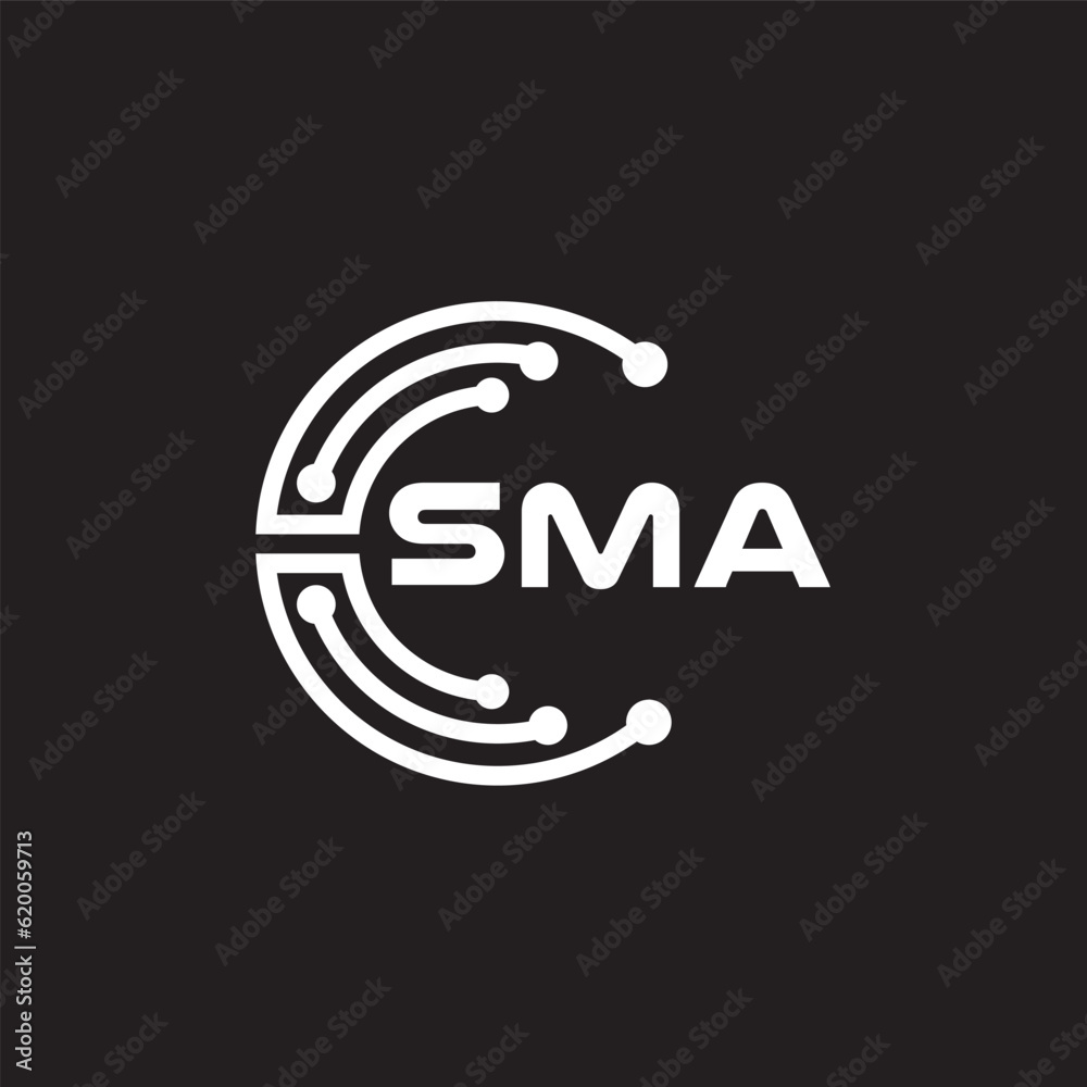SMA letter technology logo design on black background. SMA creative initials letter IT logo concept. SMA setting shape design.
