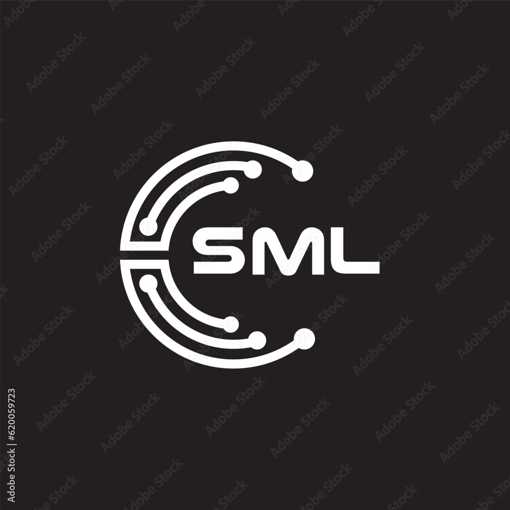 SML letter technology logo design on black background. SML creative initials letter IT logo concept. SML setting shape design.
