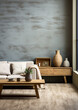 blank wall Japandi  style interior mockup living room 