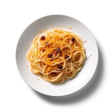 A Plate Of Spaghetti On White Background For Food Photography Generative Ai