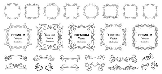 Wall Mural - Calligraphic design elements . Decorative swirls or scrolls, vintage frames , flourishes, labels and dividers. Retro vector illustration