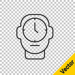 Sticker - Black line Clock icon isolated on transparent background. Time symbol. Vector