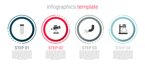 Wall Mural - Set Test tube, Telescope, Bacteria and flask on stand. Business infographic template. Vector