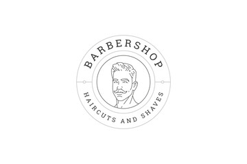 Wall Mural - Barbershop haircuts and shaving gentleman grooming service minimal line logo design template vector