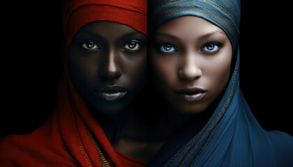 Portrait of two African American women in headscarf with different skin tone