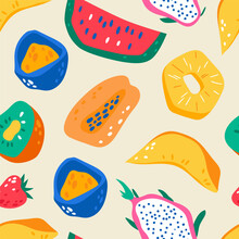 Seamless Vector Pattern With Colorful Fruits. Vector Illustration