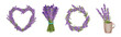 Bunch of Violet Lavender Twigs Wreath and in Vase Vector Set