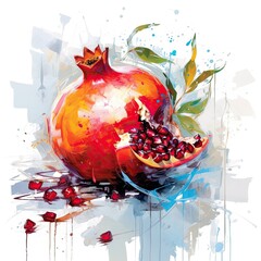 Wall Mural - Pomegranate fruit, watercolor illustration, on white background. Generative AI