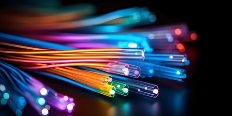 Wall Mural - bundle of fiber optic cables. optical fiber cable colorful illustration created using generative ai 