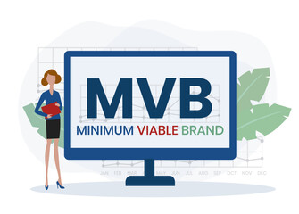 MVB - Minimum Viable Brand acronym. business concept background. vector illustration concept with keywords and icons. lettering illustration with icons for web banner, flyer