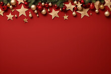 Red Christmas Background With Gold Stars Generative AI