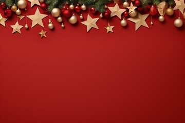 red christmas background with gold stars Generative AI