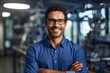 © Rafa Fernandez - Young South hispanic Man Working as Engineer or Scientist in Technology Research Facility. AI Generative