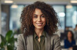 © Rafa Fernandez - happy young african american young woman sitting in her chair smiling. AI Generative