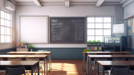 Empty classroom . Back to school concept. AI Generative