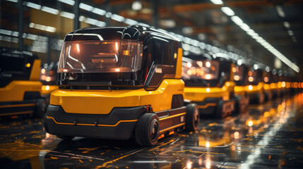 Poster - Autonomous Robot transportation in warehouse, Factory 4.0 concept, Factory Automation with Automated Guided Vehicles.