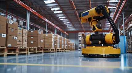 Poster - Automatic machine working to transferring product and parcel in smart distribution warehouse, Autonomous delivery is robotic.