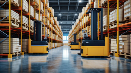Aufkleber - Autonomous Robot transportation in warehouse, Factory 4.0 concept, Factory Automation with Automated Guided Vehicles.