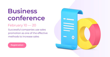 Poster - Business conference announce 3d banner with registration button corporate course realistic vector