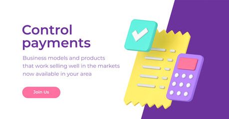 Poster - Control payments web banking financial account transaction management 3d banner realistic vector