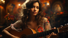 Mexican Beauty Woman With Guitar..