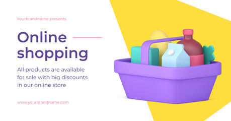 Poster - Online shopping groceries product special offer retail purchase promo 3d banner realistic vector