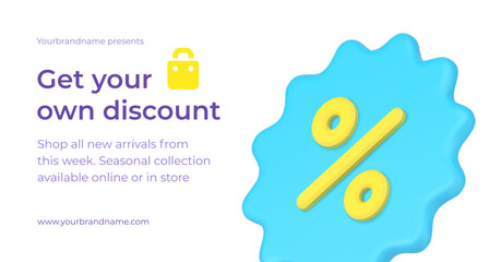 Poster - Shopping sale discount special offer promo 3d banner with percentage badge realistic vector