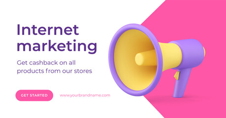 Poster - Internet marketing campaign public announce business brand promo 3d landing page realistic vector