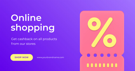 Poster - Online shopping order purchase offer clearance percent coupon 3d landing page realistic vector