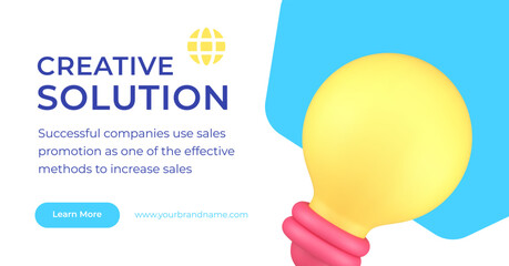 Poster - Creative solution company innovation idea agency lightbulb 3d landing page realistic vector