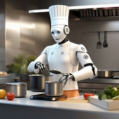 Wall Mural - Humanoid robot as cook. AI-generated.