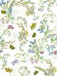 Floral seamless pattern with dried flowers and butterflies hand drawn in watercolor. Watercolor print for wallpaper, fabric with wildflowers and herbs