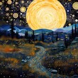 A Beautiful Fantasy Landscape Background - Infused with an Alluring Spell - Depicted in the Signature Style of Gustav Klimt - Wallpaper created with Generative AI Technology