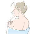 Back view of young woman with bare shoulders.  Vector illustration in line drawing, isolated on white background.
