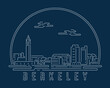 Berkeley, California - Cityscape with white abstract line corner curve modern style on dark blue background, building skyline city vector illustration design