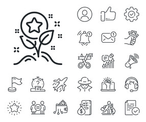 Poster - Bonus grows. Salaryman, gender equality and alert bell outline icons. Loyalty points line icon. Discount program symbol. Loyalty points line sign. Spy or profile placeholder icon. Vector