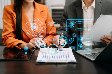 Wall Mural - cyber security data protection business working on compute intelligenc digital tablet global network