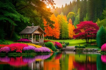 autumn landscape with a pond generated ai
