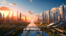 Futuristic Modern City Skyline, Generative Ai