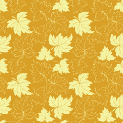Wall Mural - Vector bright seamless pattern with outline falling leaves in doodle flat style. Autumn backgrounds and textures