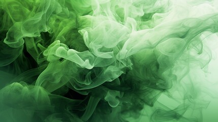 Wall Mural - Digital wallpaper featuring multiple green and white smoke elements, creating a captivating and ethereal composition. Generative Ai