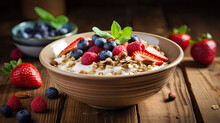 Oatmeal With Milk And Fruit In The Bowl