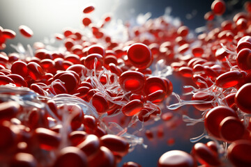 Fototapete - beautiful abstract of human red and white blood cells isolated on white background. Generative AI technology.